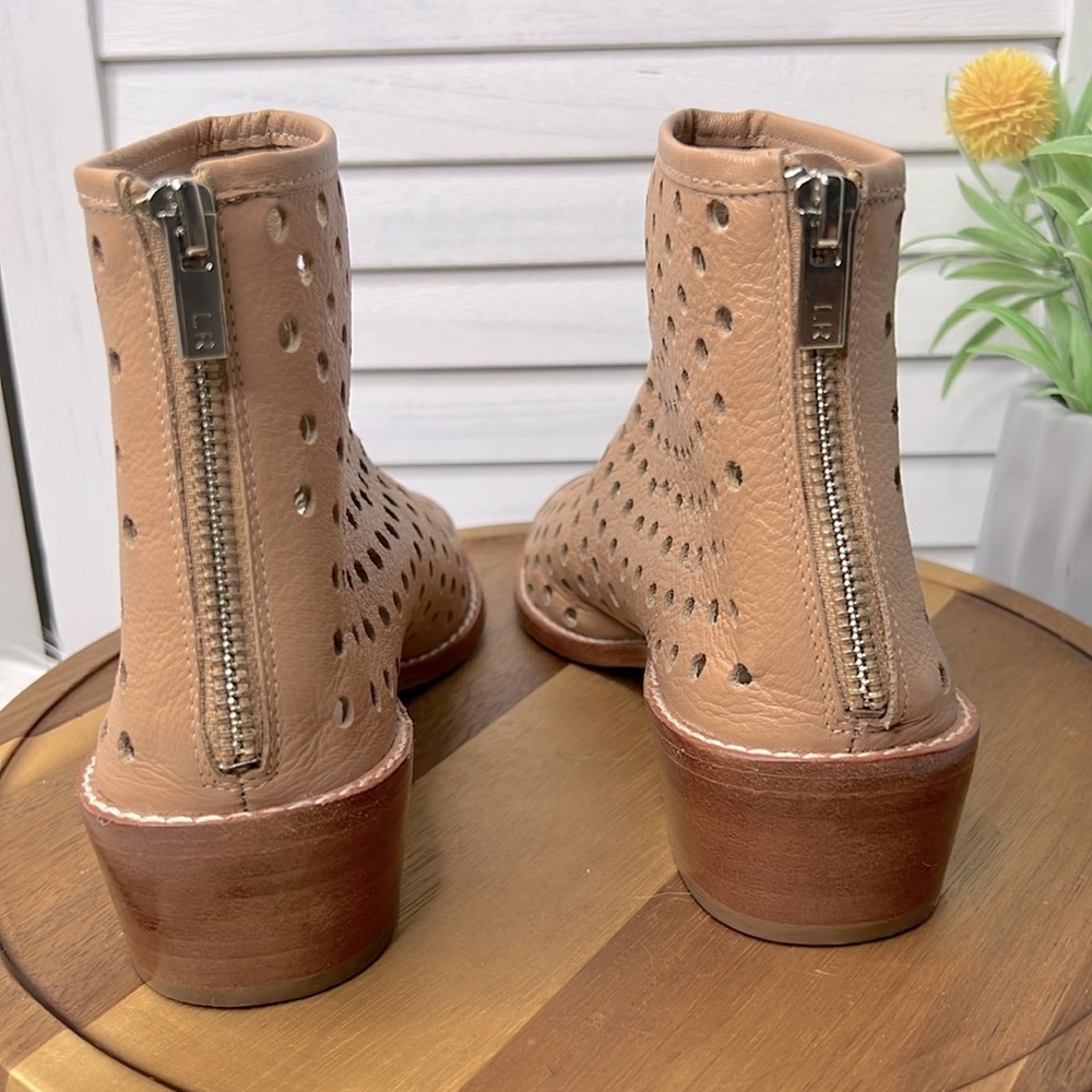LOEFFLER RANDALL Lone Leather Open Toe Boot Bootie Neutral Back Zip Bohemian 7.5 - Picture 5 of 13